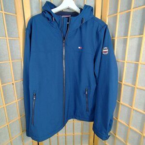 Tommy Hilfiger Blue Logo Wind/Water Resistant Hooded Jacket Size L